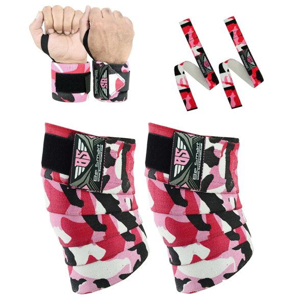 Knee wraps 3 pack set knee wrap + wrist wrap + bar strap