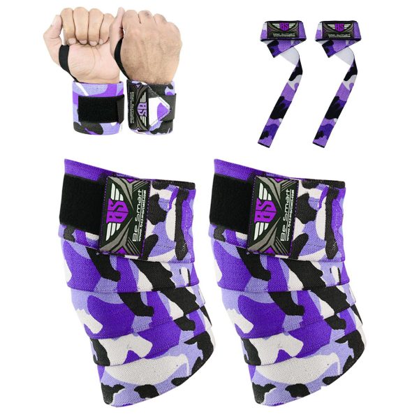 Knee wraps 3 pack set knee wrap + wrist wrap + bar strap
